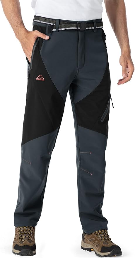 YSENTO Men's Fleece Lined Ski Snow Pants Winter Waterproof Softshell Insulated Hiking Cargo Pants
