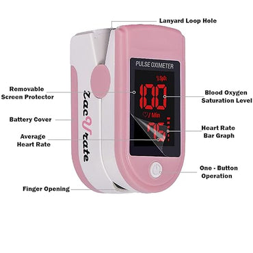 Zacurate Pro Series 500DL Fingertip Pulse Oximeter Blood Oxygen Saturation Monitor with Silicone Cover, Batteries and Lanyard (Blushing Pink)