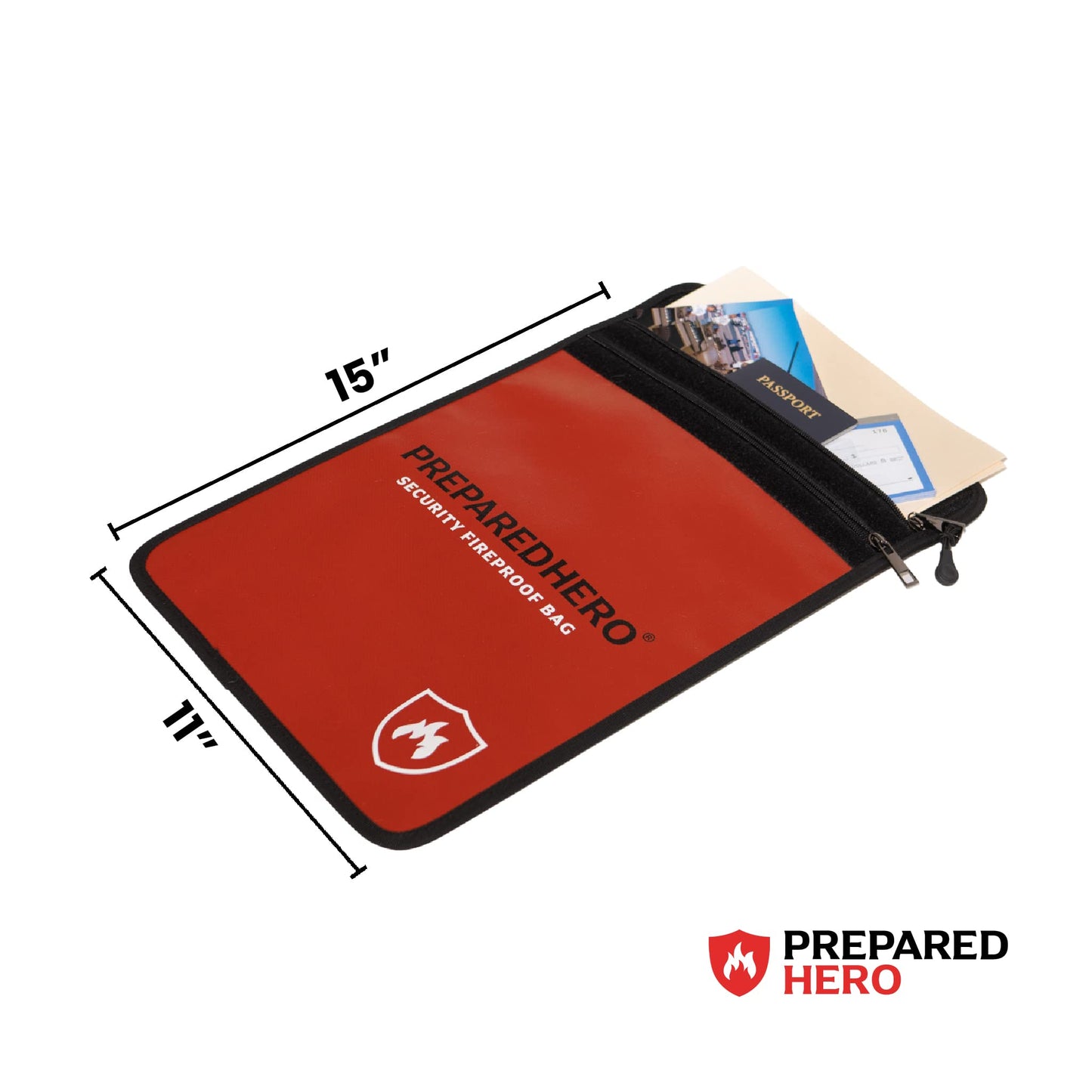 Prepared Hero Fireproof Bag - 4 Pack. Fire Resistant Large 11" by 15" Document Bag to Safely Store Valuables. 2000F Heat Resistance