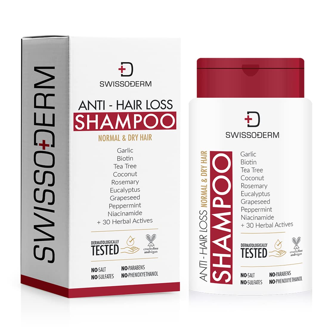 Swissoderm Anti-Hair Loss Shampoo for Normal to Dry Hair - 300ml, Strengthens Hair Follicles, Reduces Hair Loss