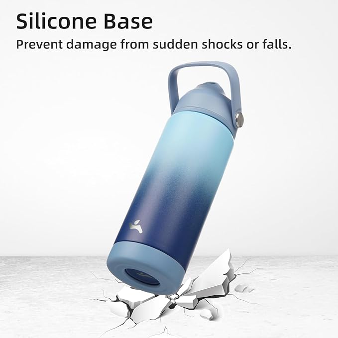 Insulated Water Bottle with Straw Lid,32 oz Stainless Steel Vacuum Metal Bottle with Silicone Handle, Sky
