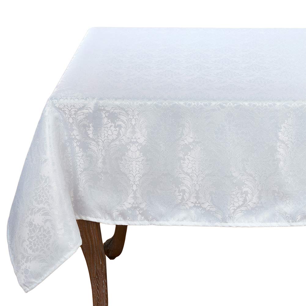 Fennco Styles Holiday Elegant Damask White Table Linen Collection Tablecloth