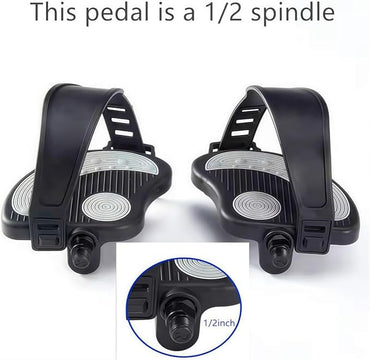 YBEKI Pro-Grade Exercise Bike Pedals with Adjustable Straps - 9/16" & 1/2" Spindle for Indoor Peloton/Schwinn/Spin Bikes | Heavy-Duty PP Plastic & PVC Straps + 500lb Capacity