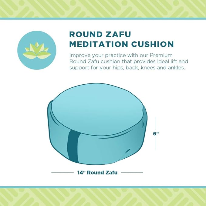 Bean Products Zafu Meditation Pillows for Sitting on Floor, Yoga Cushion, Cotton/Buckwheat Fill Yoga Pillow, Zafu Meditation Cushion, Zen Kneeling Prayer Pad- Made in USA - 14" Round - Navy