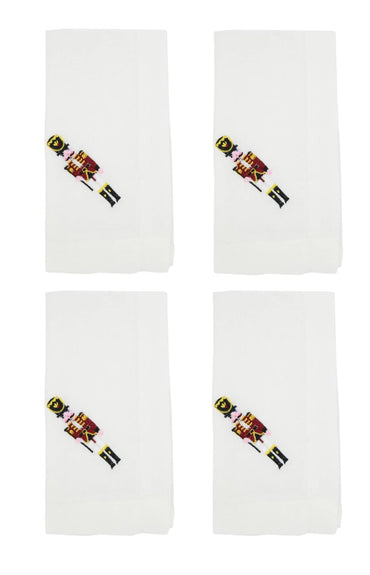 Fennco Styles Embroidered Nutcracker Holiday Cloth Napkins 20" W x 20" L, Set of 4 - White Festive Dinner Napkins for Christmas, Dining Table, Family Gatherings, Banquets & Home Décor