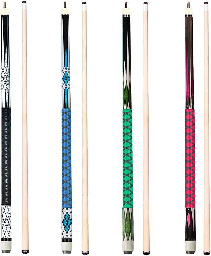 Pool Sticks Set of 4 and Pool Sticks Set of 2 with 13mm Cue Tip 58" Pool Cue with Rubber Anti-Skid Sleeve