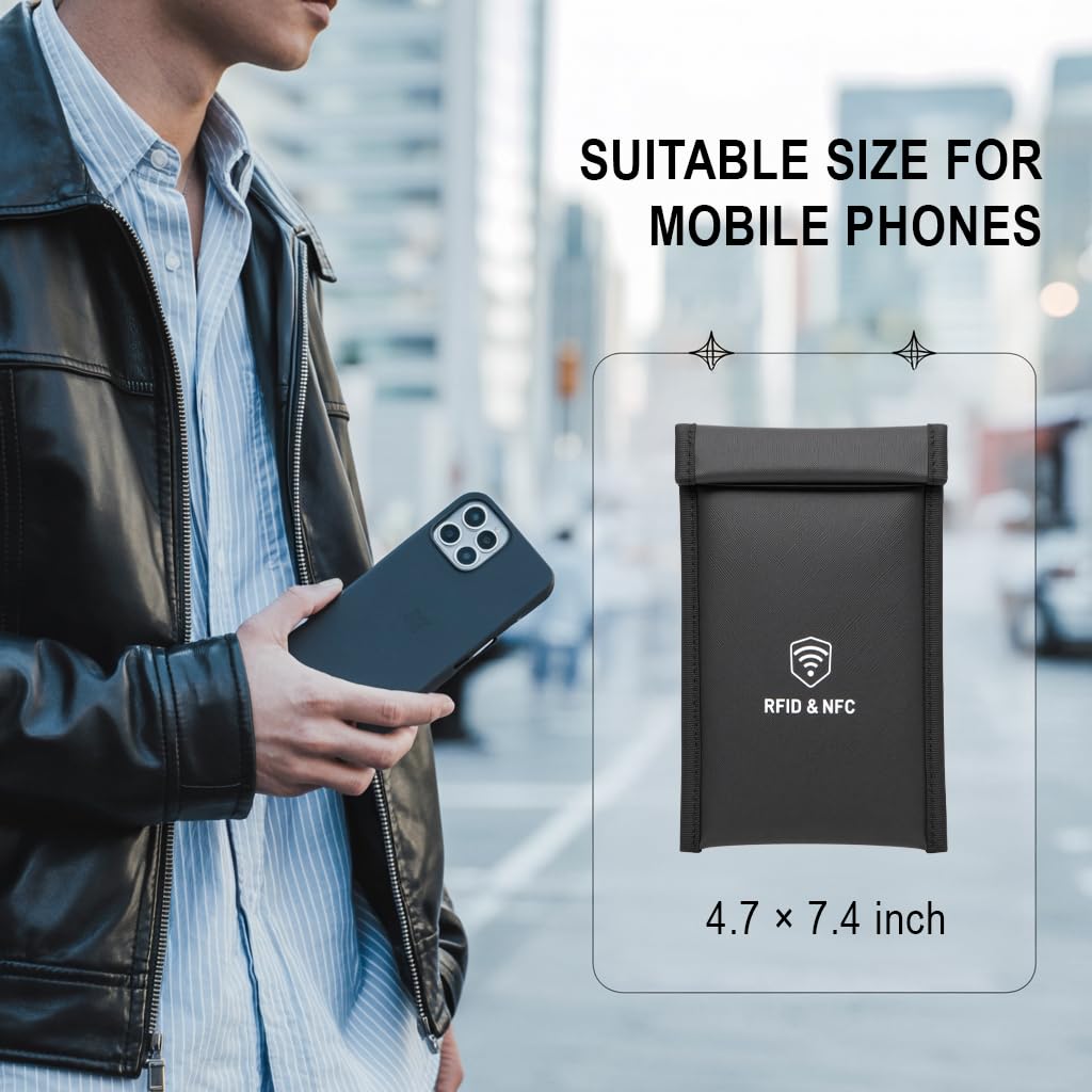 Military Grade Faraday Bags for Phones [5G/Bluetooth/WiFi/GPS] Signal Blocker, Fireproof Waterproof Anti-Scratch | Detachable Wrist Strap, RFID Blocking Anti-Tracking Pouch