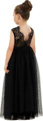Girls Tulle Flower Girl Dress - Lace Back A-Line Party Dress