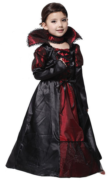 DNQCOS Mädchen Gothic Vampir Vampirin Kleid Kostüm Schwarz Größe 4-6 Jahre