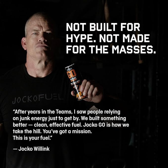 Jocko GO Energy Drink - Keto, Vitamin B12, Vitamin B6, Electrolytes, L Theanine, Magnesium- Energy Boost, Sugar Free Nootropic Monk Fruit Blend - 12 Pack (Mango Passionfruit)