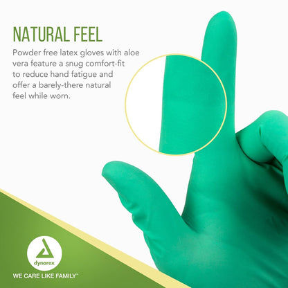 Dynarex AloeTex Latex Gloves w/ Aloe, Green - 100ea/bx, 10bxs/cs (1000 Count)