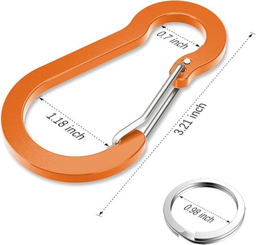 sprookber 3.2 Inch Aluminum Carabiner Clips D Ring, Caribeaner Spring Snap Hook with Keychain for Camping, Hiking, Gym & Outdoor Gear, Set of 10