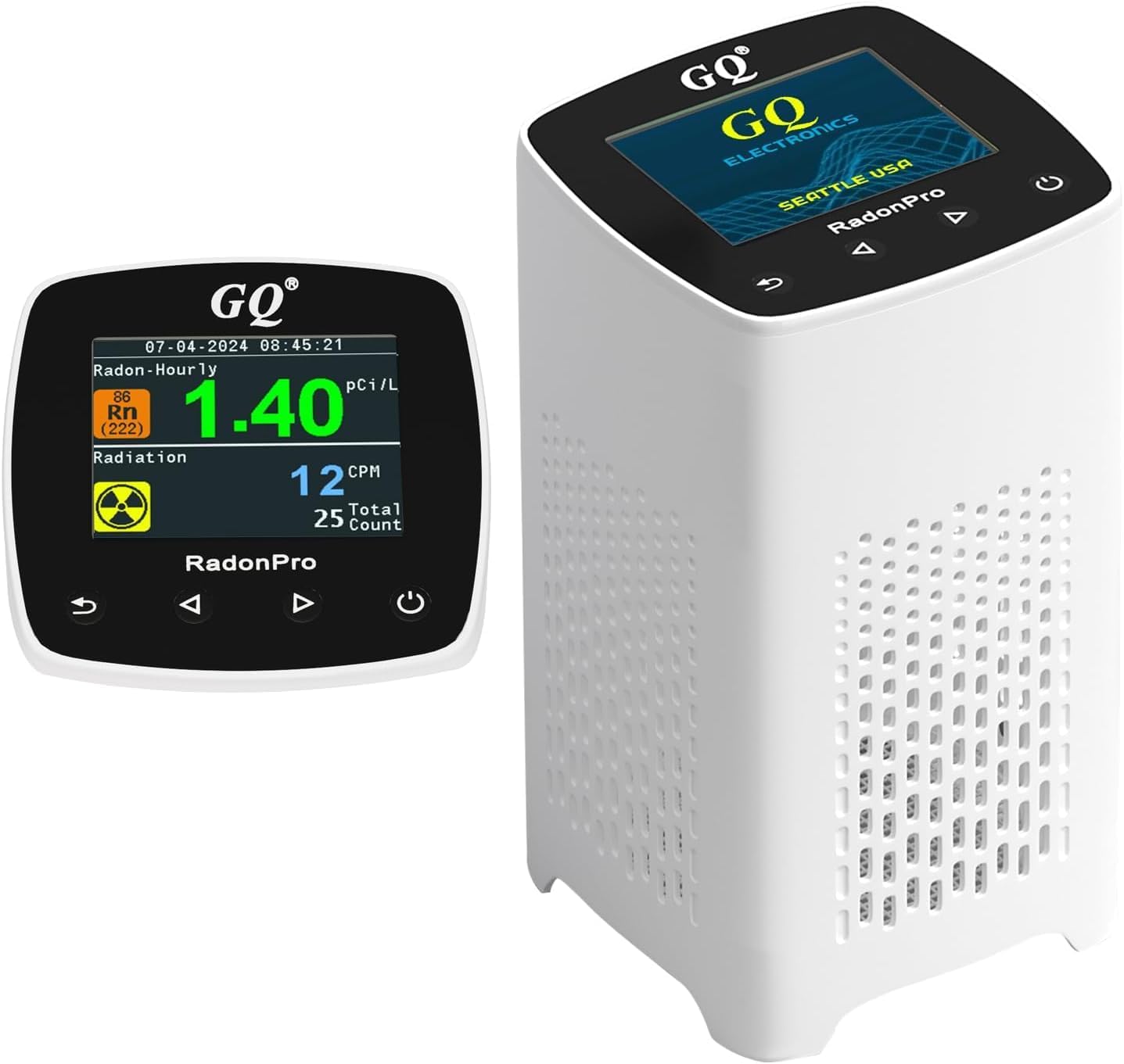 GQ Radon Pro 2-in-1 Radon and Nuclear Radiation Detector | Geiger Counter | Fast, Accurate Detection | Simple Color Display | USA Product | Real-time Data App | Data Sharing