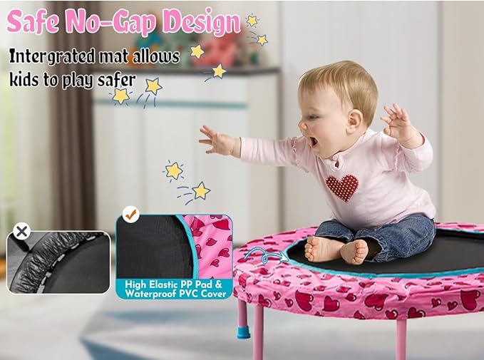 No-Gap 36" Mini Trampoline Toddler Trampoline with Handle for Kids, 36 inch Indoor Garden Small Kid Trampoline Baby Trampolines with Super Safe Cover for Toddlers Ages 2 to 5