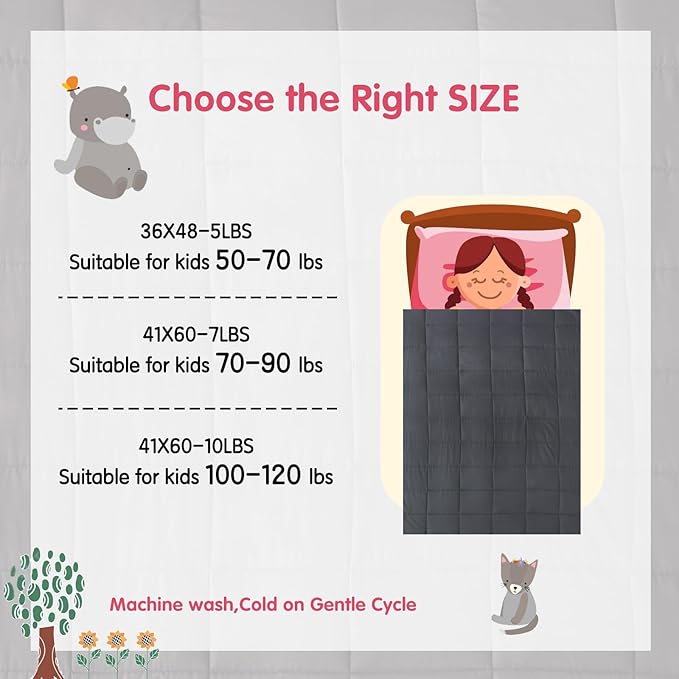 yescool Weighted Blanket (7 lbs, 41" x 60", Grey) Cooling Heavy Blanket for Sleeping Perfect for 60-90 lbs, Breathable Blanket with Premium Glass Bead, Machine Washable