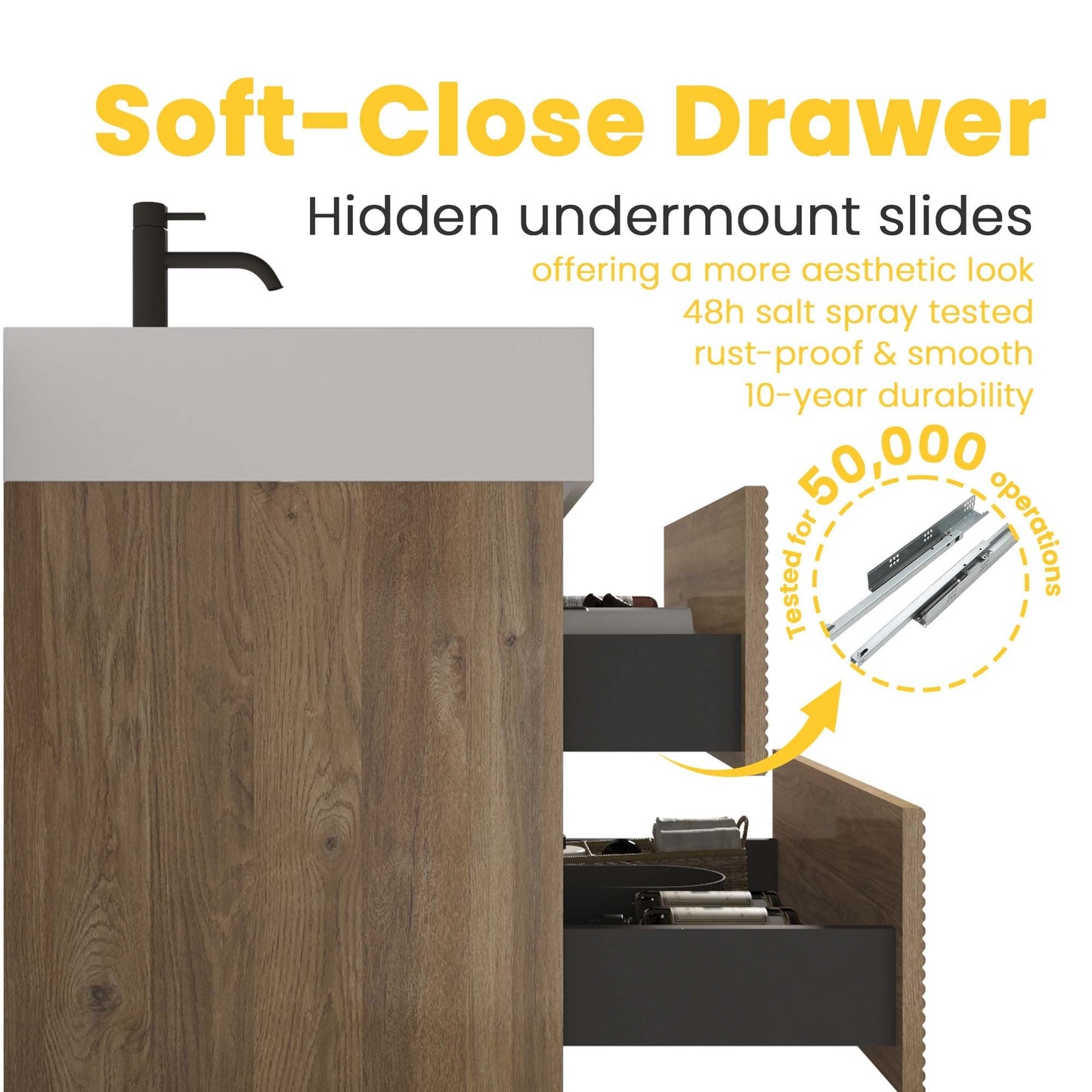 36'  Rough Oak+Rough Oak Bathroom Vanity with White Engineered Quartz Sink an...