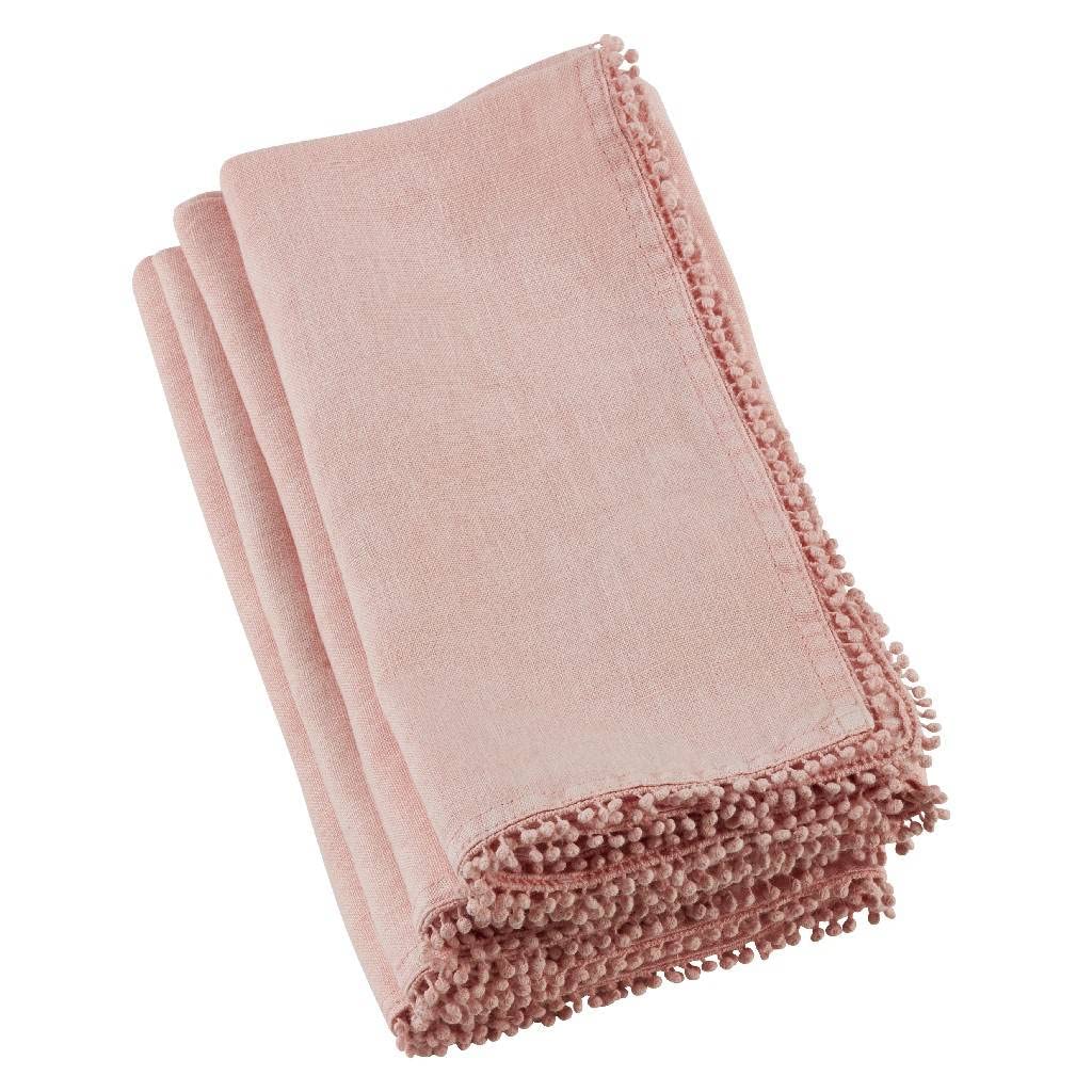 Fennco Styles Pomponin Collection Pom Pom Design 100% Linen Table Runner