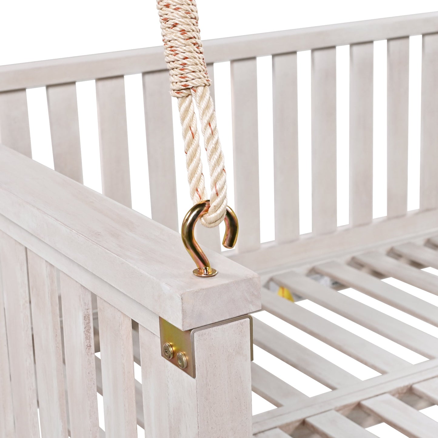 Outdoor Swing Bed Acacia Wood White Twin Size Minimalist 79.1x41.3 In 350 LB