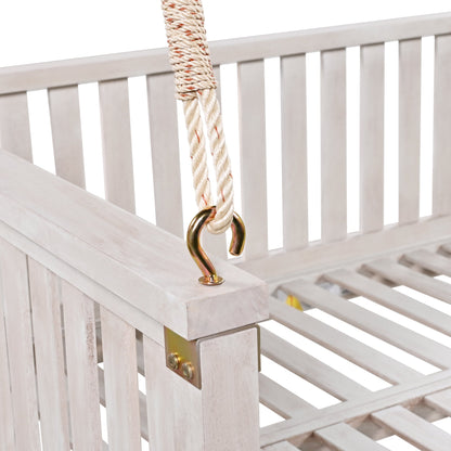 Outdoor Swing Bed Acacia Wood White Twin Size Minimalist 79.1x41.3 In 350 LB