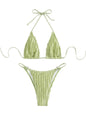 GORGLITTER Women's Lace Bikini Set Halter Triangle Thong Green Frill Size XL