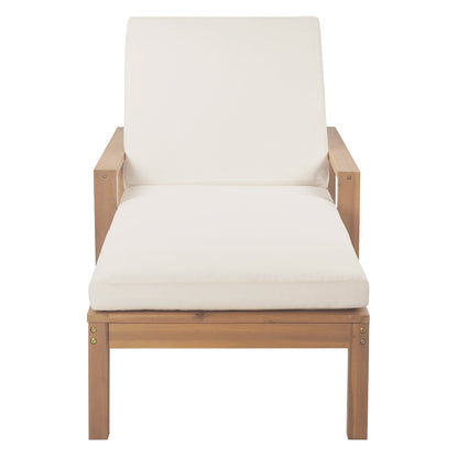 Outdoor Chaise Lounge Acacia Wood Light Teak Beige Cushion 5 Position 2