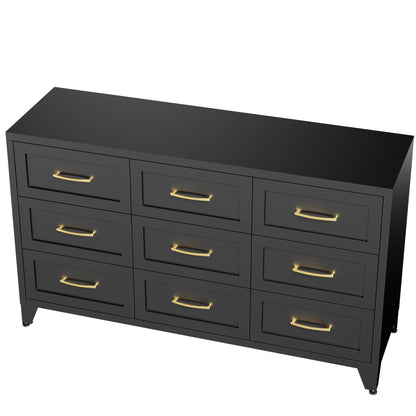 Dresser 9-Drawer Black Steel Smooth-Glide Powder Coat 52x15.8x30 In