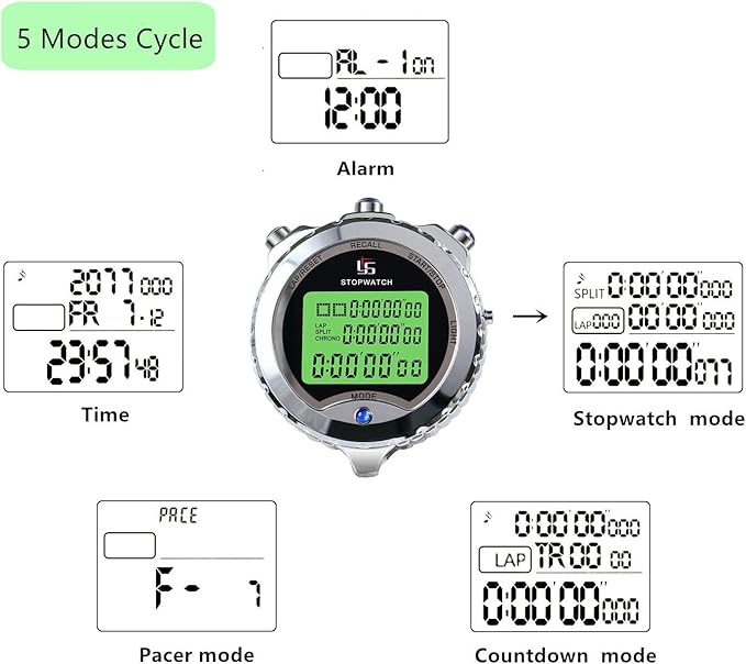 Stopwatch, Metal Stop Watch for Sports 10/100/400 Laps, Stopwatches Timer for Coach Sports Running with 0.01second & 0.001second Timing, Conutdown, Alarm