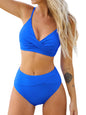 Women's High Waisted Bikini Set - V Neck Twist Front Two Piece Swimsuit with Adjustable Straps