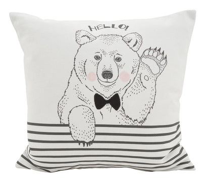 Fennco Styles Hello Bear Statement Poly Filled Decortative Cotton Throw Pillow 16" Square