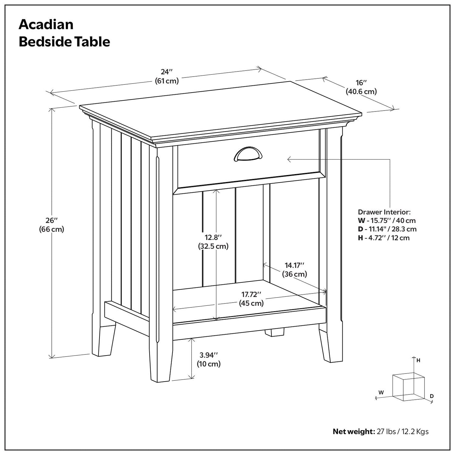 Acadian - Bedside Table, Handcrafted