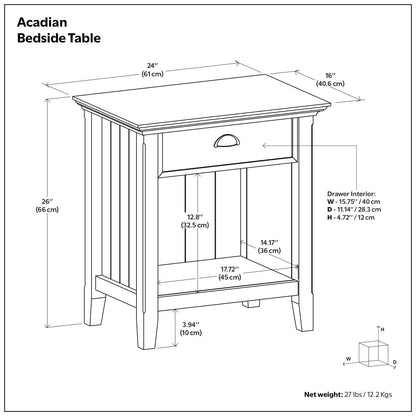 Acadian - Bedside Table, Handcrafted