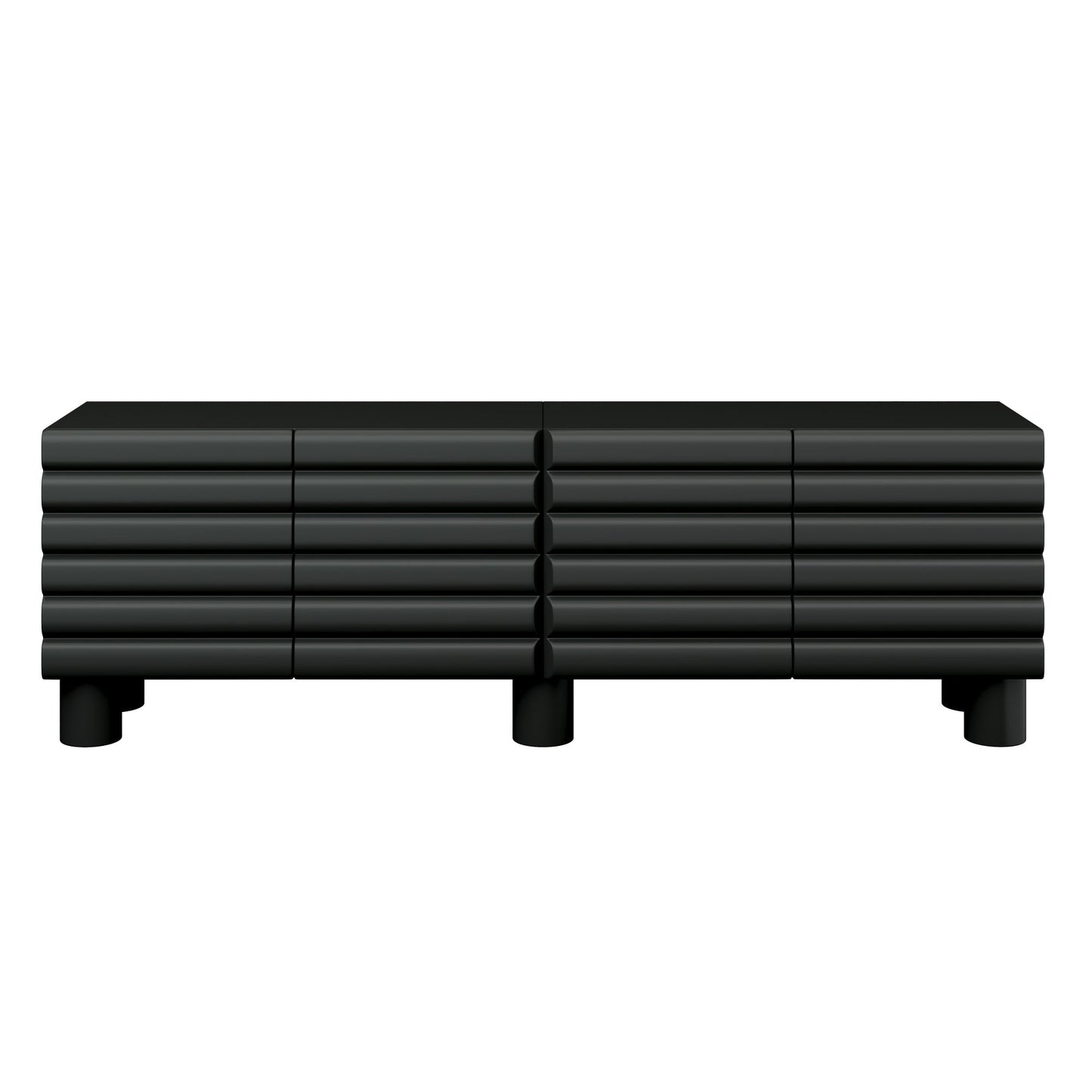 TV Stand Wavy Door Black MDF 4-Cabinet Cylindrical Legs Fits 70 In TV