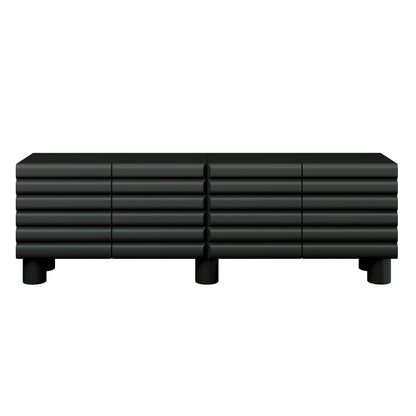 TV Stand Wavy Door Black MDF 4-Cabinet Cylindrical Legs Fits 70 In TV