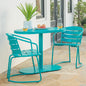Outdoor Bistro Set Iron Teal 3 Piece Oval Table 2 Chairs Matte Finish