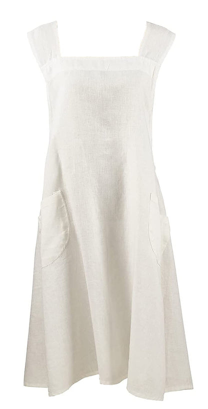 Fennco Styles Solid Criss Cross Back Apron Pure 100% Linen Cooking Kitchen Apron