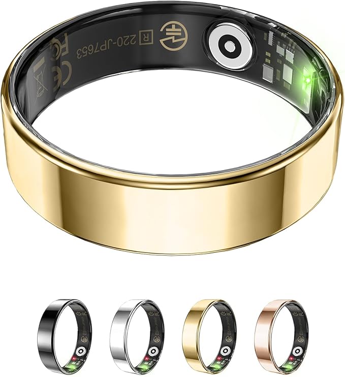 Fitness Tracker, Smart Ring for Women Men, Sleep Tracker Ring with 24/7 Heart Rate Monitor, Fitness Ring with Activity Tracker, Step Counter, Calorie Pedometer, No APP Fee, iOS Android (Gold, 10)
