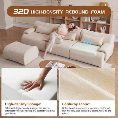 Sofa Curved White 3 Seat Anti-Slip 118 In No Assembly High-Density Foam