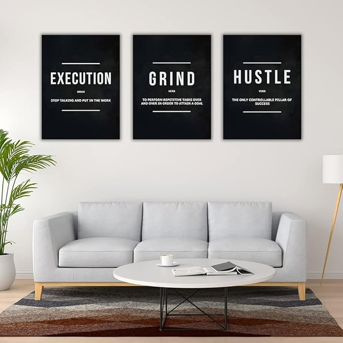 Success Canvas Painting Wall Art Quote Motivational Wall Art Execute Wall Decor 3 Pieces Black Poster Positive Inspirational Framed Artwork Prints Picture for Living Room Office 72''Wx 36''H