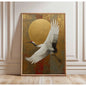 Japanese Elegant Crane Birds Nature Poster Flying Cranes in Gold and White Canvas Painting Asian Wall Art Living Room Home Decor