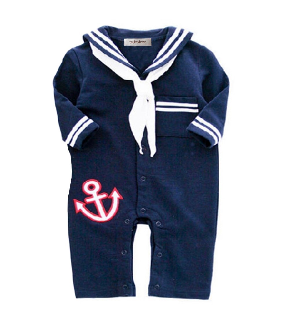 stylesilove Baby Sailor-Anchor Long-Sleeve Romper