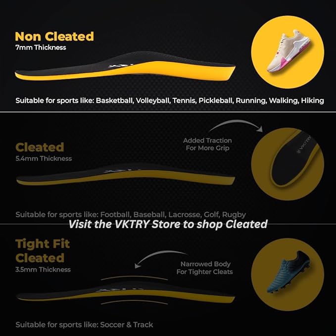 VKTRY Gold for Non-Cleated Shoes - Carbon Fiber Performance Insoles - Customized Athletic Inserts for Sports Basketball Volleyball Running & More | Shock Absorption US M12.5-13, W14.5-15, 121-170lbs