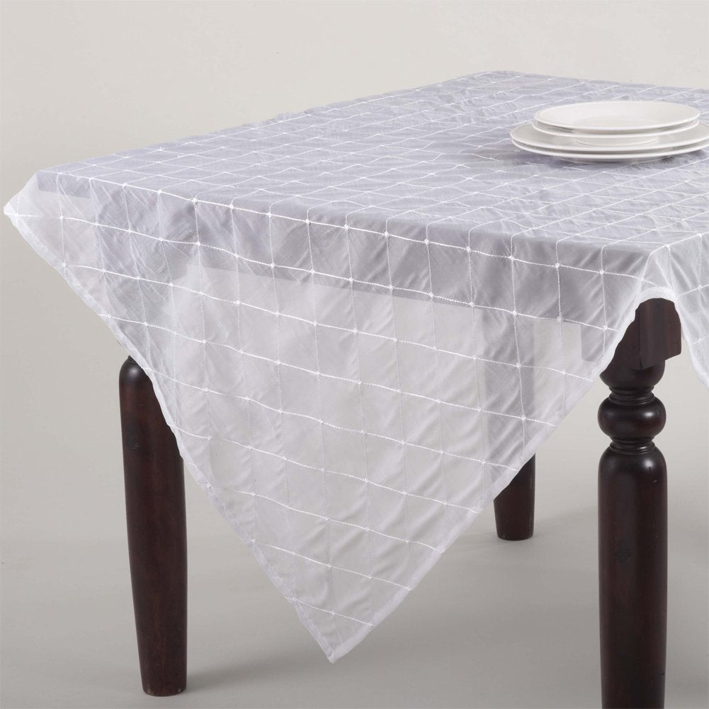 Fennco Styles La Belle Epoque Stitched Sheer Tablecloth, 5 Colors (84"x84", White)