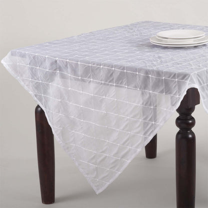 Fennco Styles La Belle Epoque Stitched Sheer Tablecloth, 5 Colors (84"x84", White)