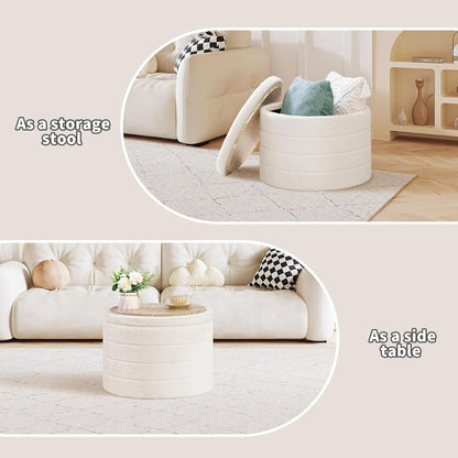 White Round Storage Ottoman Ultra Durable Cozy Elegant