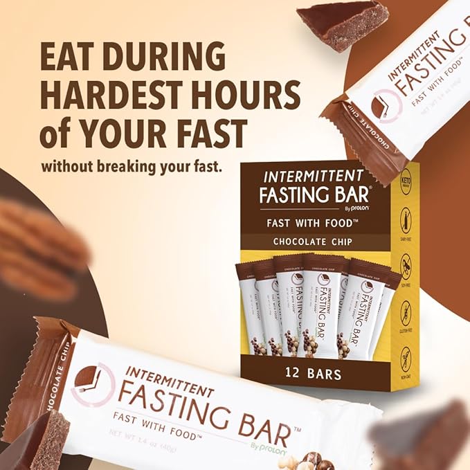Prolon Fast Bars | Keto, Gluten Free, Dairy Free, Plant Based Protein, Intermittent Fasting Bars | Developed to Not Break Your Fast | Chocolate Chip, 24 Ct