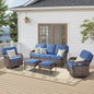 Outdoor Patio Set PE Rattan Blue 5 Piece T-Back Swivel High Back Chairs