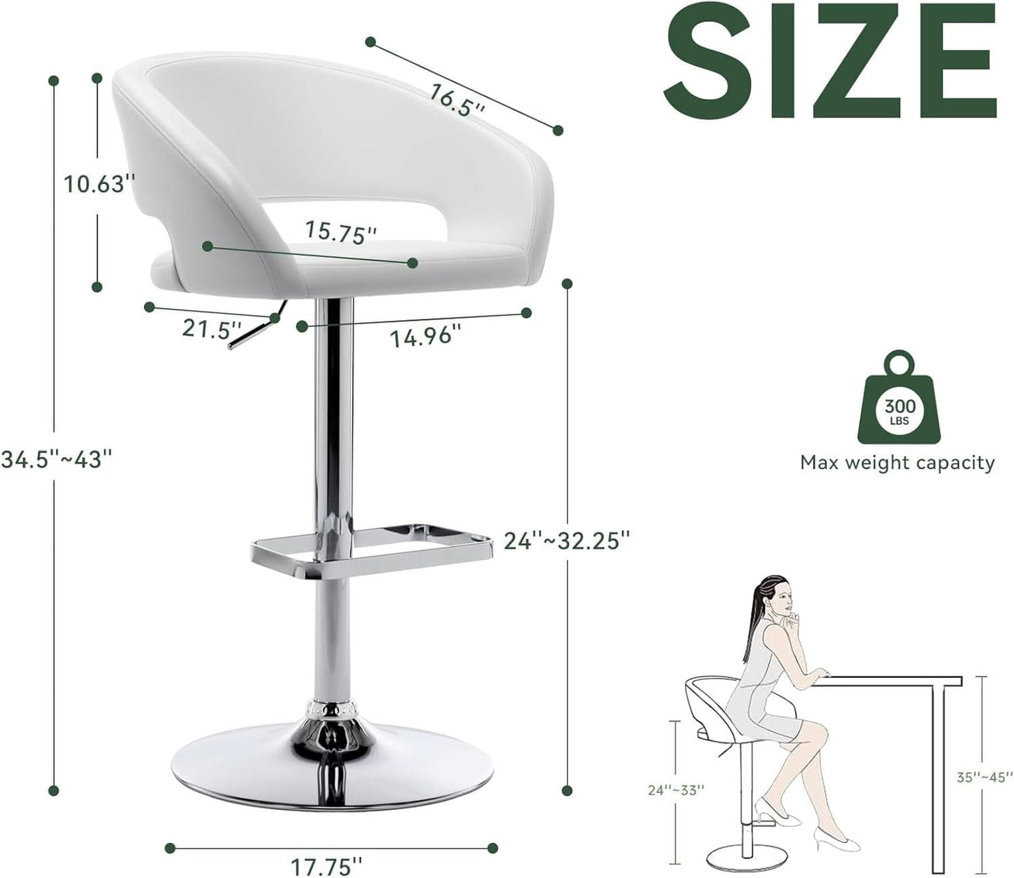 Adjustable Swivel Bar Stool with Arms and Footrest