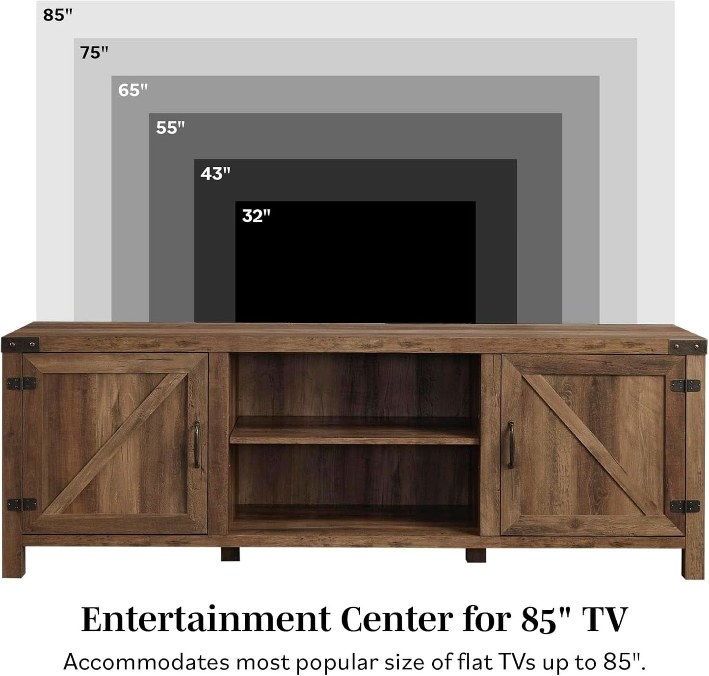 Rustic Oak TV Stand With Double Barn Doors Up To 80 Inch