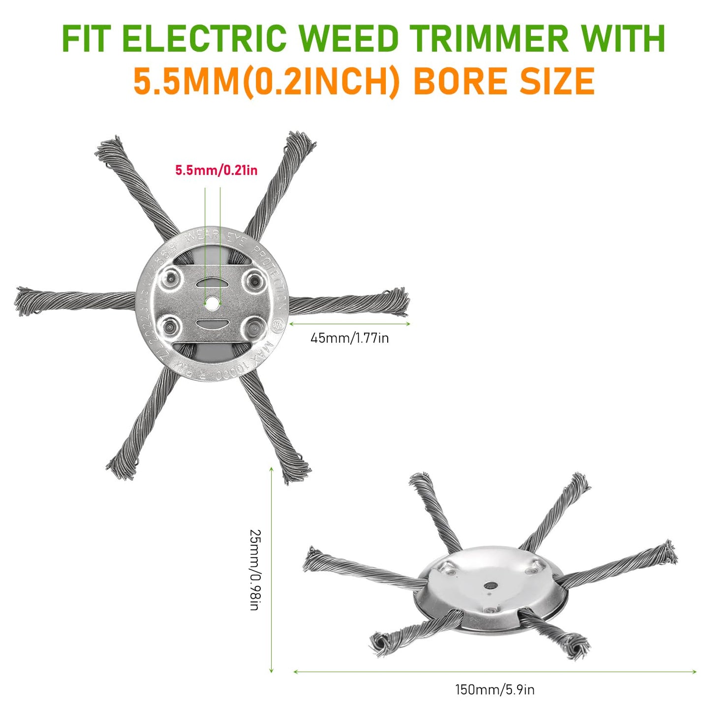 Generic Steel Wire Grass Trimmer Head 6 Inch 2PCS Silver Spindle 0.2in