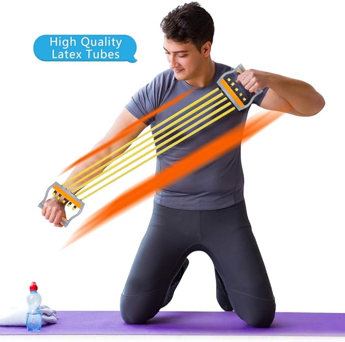 TOCO FREIDO Chest Expander | Arm Training, 5 Tubes Ajustable Arm Strength Trainer, Exercise Resistance Bands for Home Fitness Muscle Training Body Building